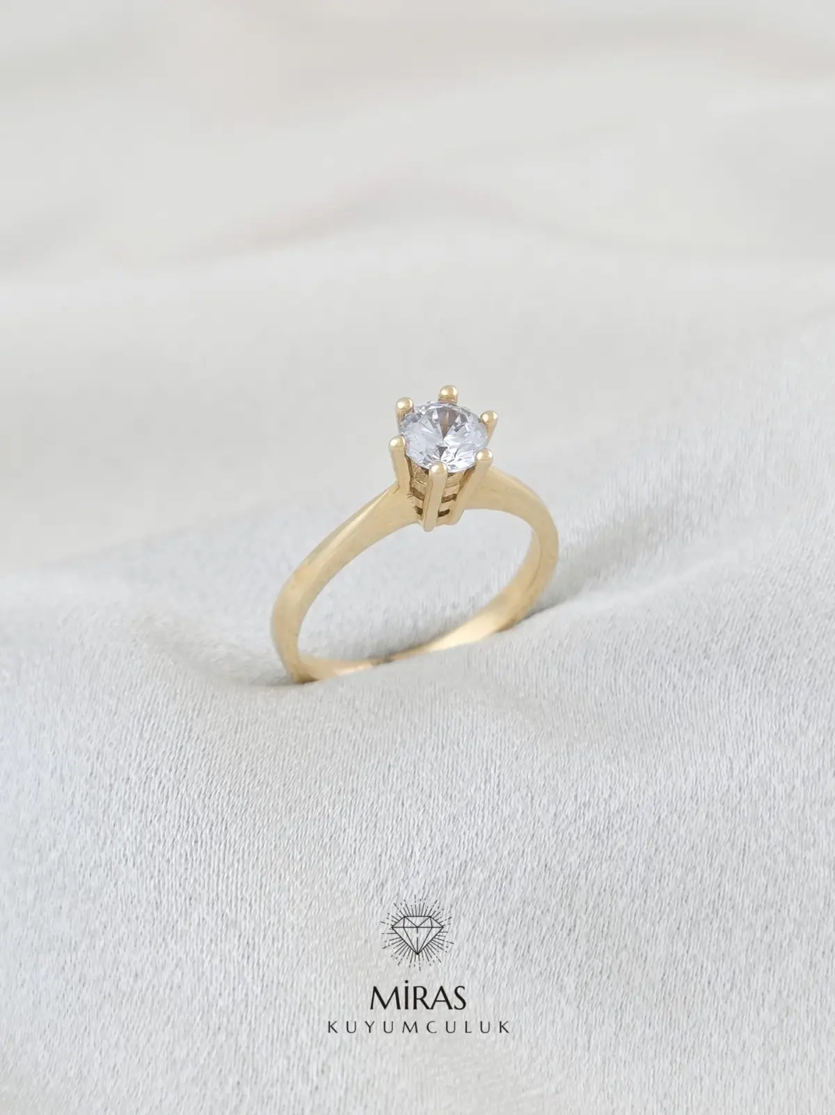 14 Ayar Altın - Altı Tırnak Tektaş Yüzük - 14YZK754