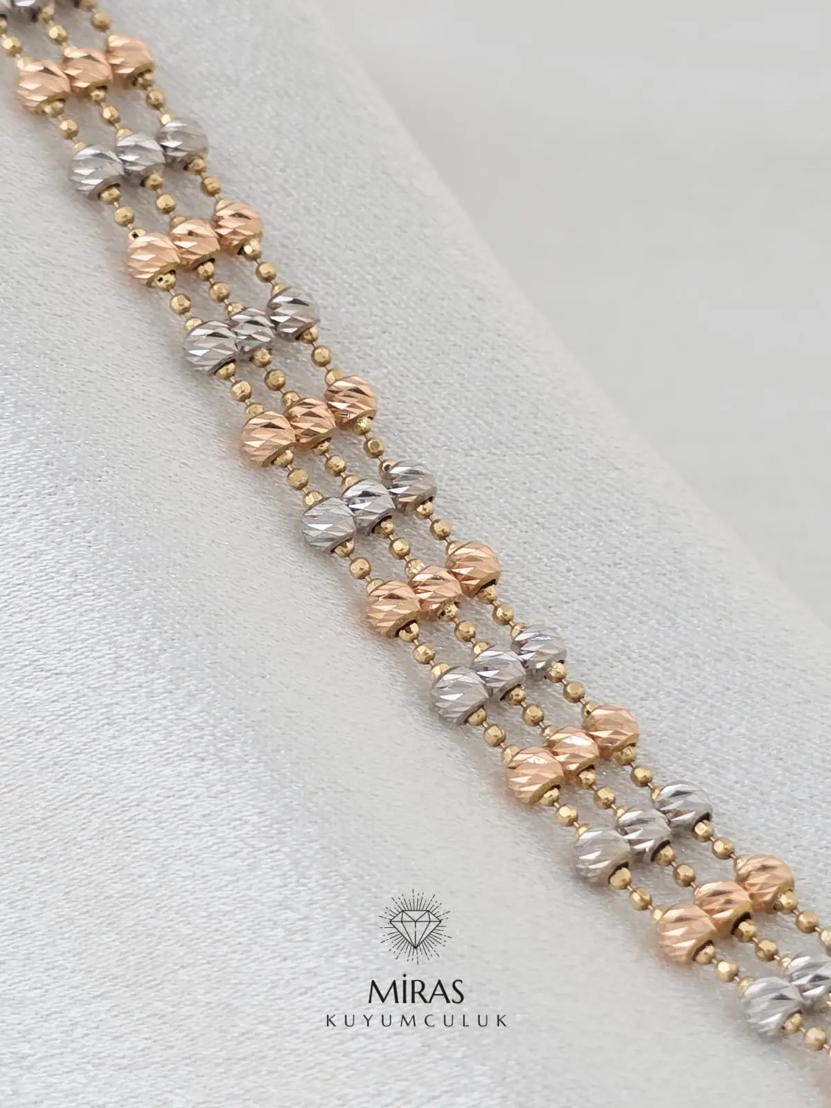 14 Ayar Altın - Üç Renkli Üç Sıra Dorika Bileklik - 14BLK743