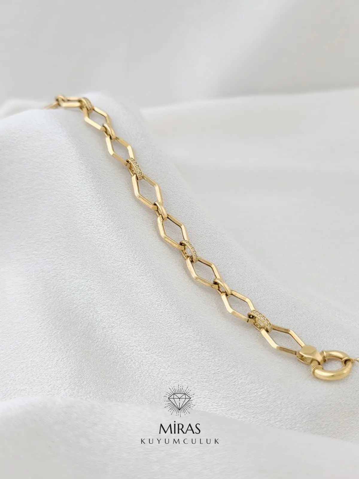 14 Ayar Altın -  Minimal Taşlı Zincir Bileklik - K14BLK208