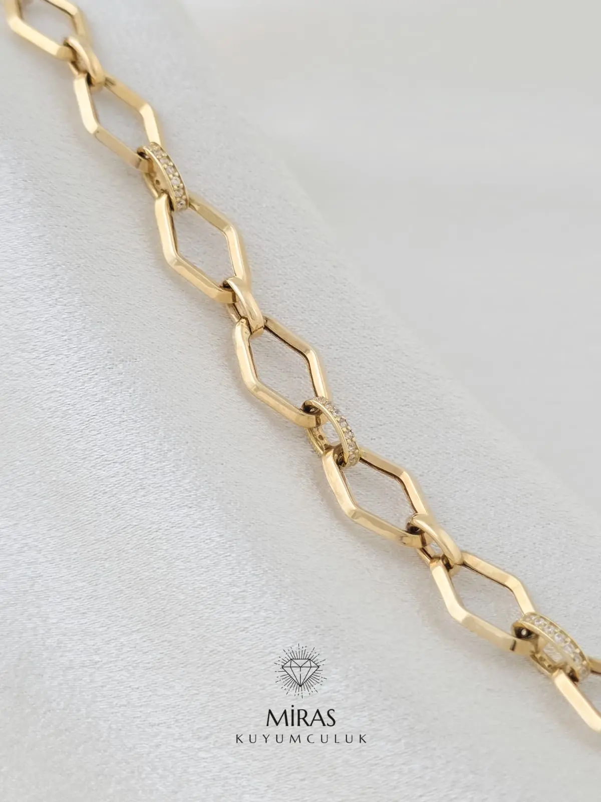 14 Ayar Altın -  Minimal Taşlı Zincir Bileklik - K14BLK208