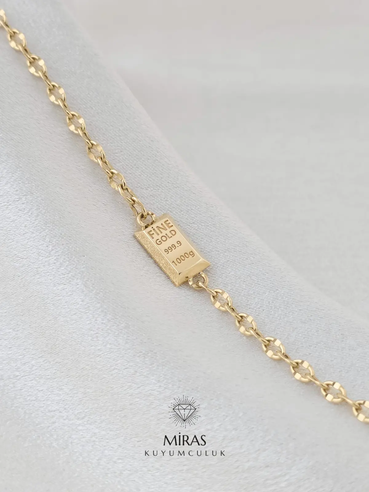 14 Ayar Altın - Taşsız Külçe Altın Görünümlü Bileklik 14BLK1034