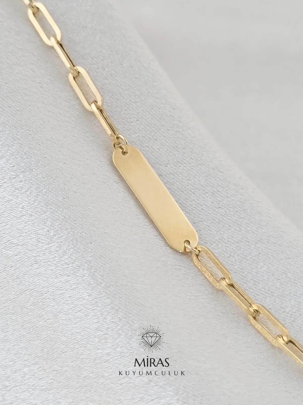 14 Ayar Altın - Taşsız Ataç Zincir Plaka Bileklik - K14BLK373