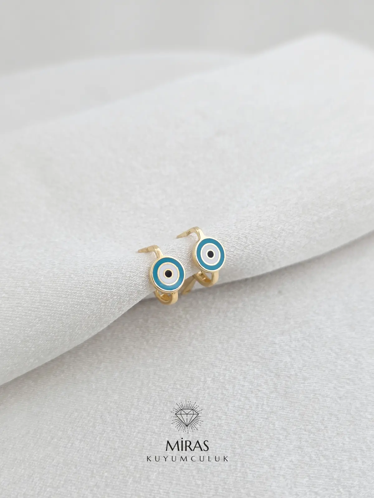 14 Ayar Altın - Nazar Boncuğu Mineli Çocuk Küpe - K14KP230