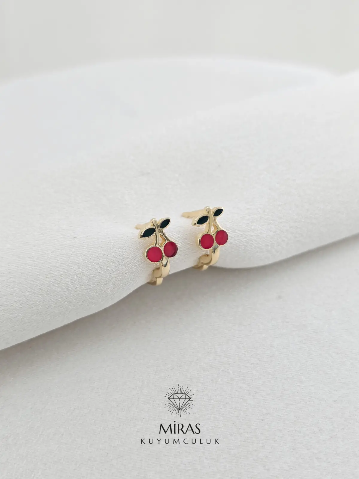 14 Ayar Altın - Kiraz Mineli Çocuk Küpe - 14KP971