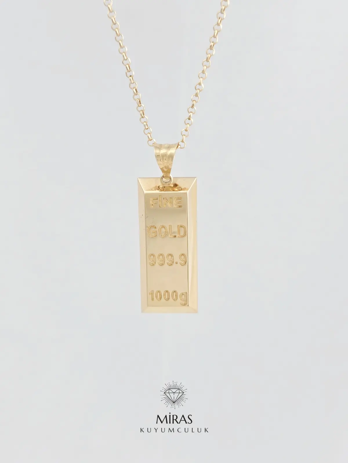 14 Ayar Altın - Külçe Altın Görünümlü Kolye Ucu - 14KU335