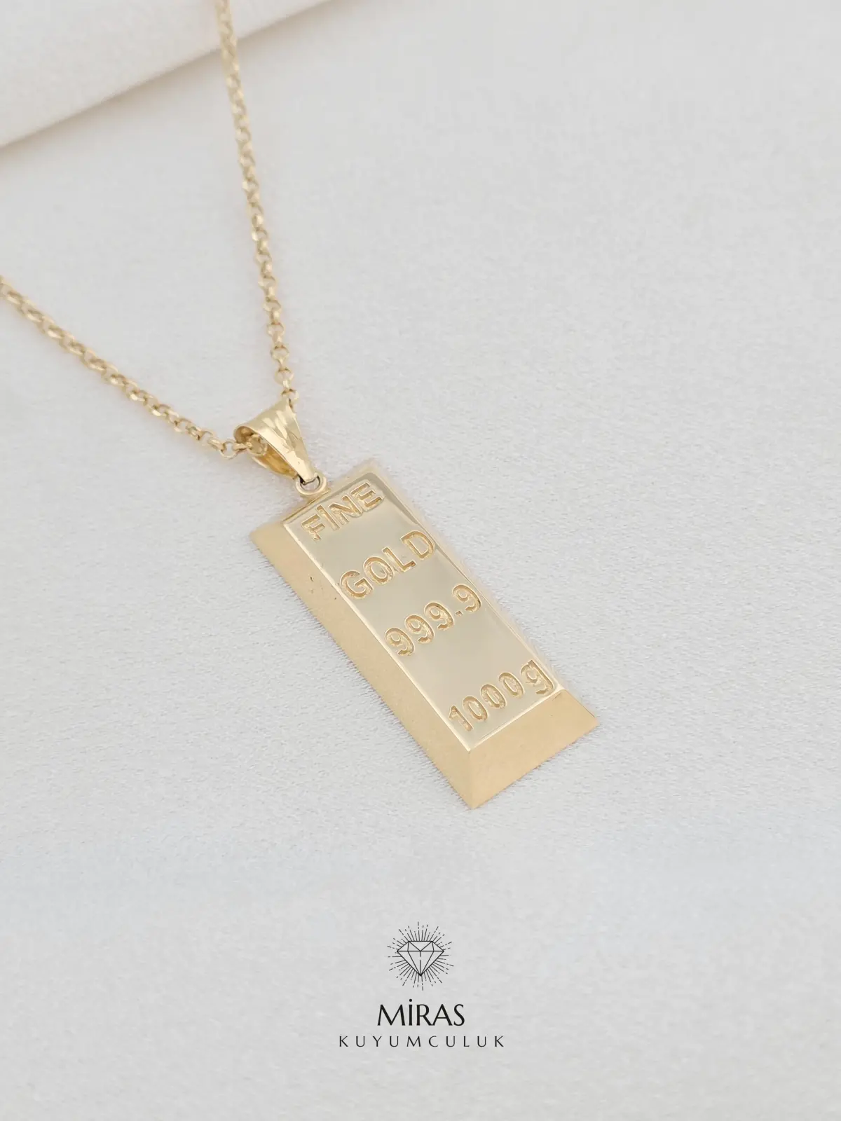 14 Ayar Altın - Külçe Altın Görünümlü Kolye Ucu - 14KU335