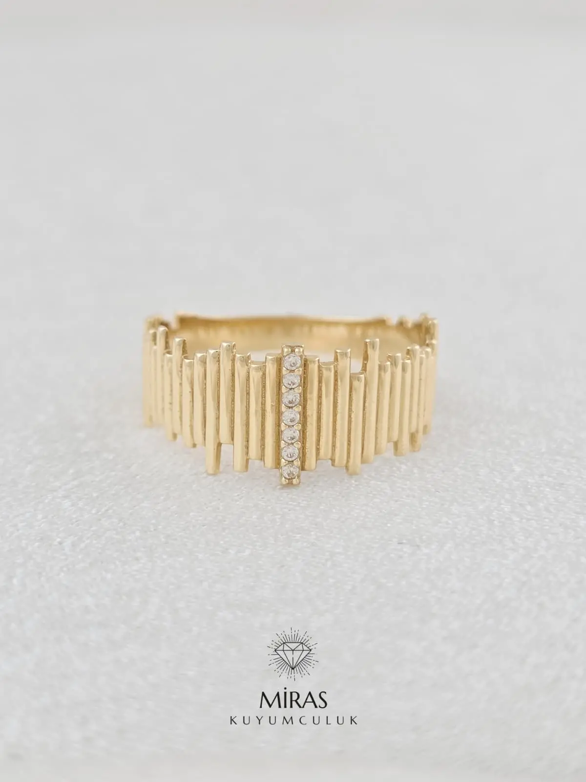 14 Ayar Altın - Asimetrik Taşlı Spor Yüzük - 14YZK922