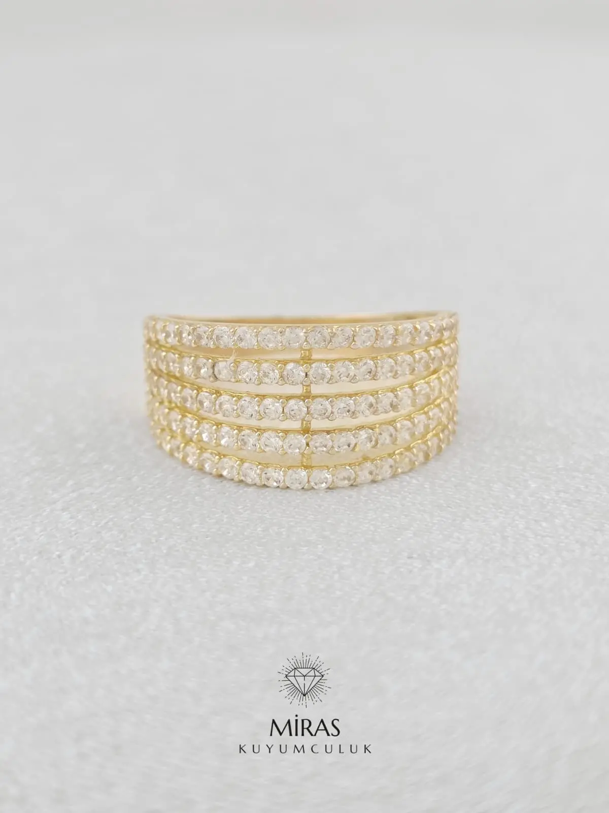 14 Ayar Altın - Beş Sıra Taşlı Fantezi Yüzük - 14YZK978