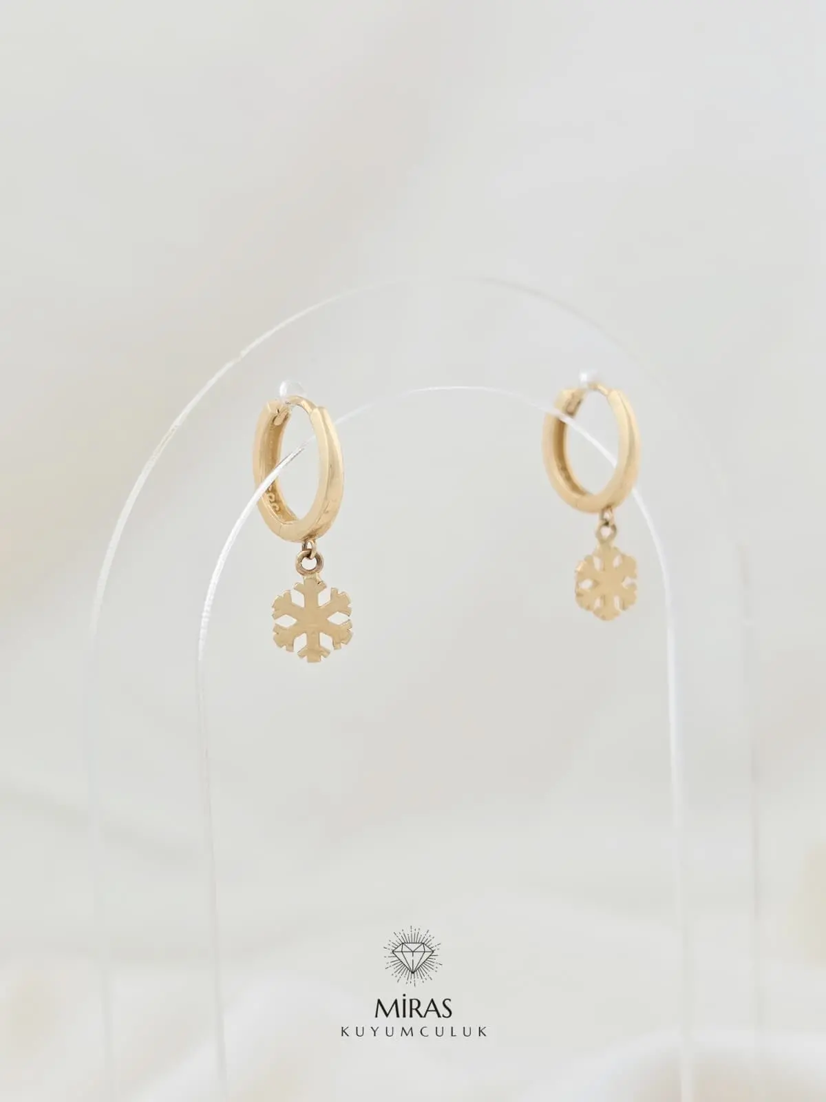 14 Ayar Altın - Taşsız Kar Tanesi Küpe - K14KP330