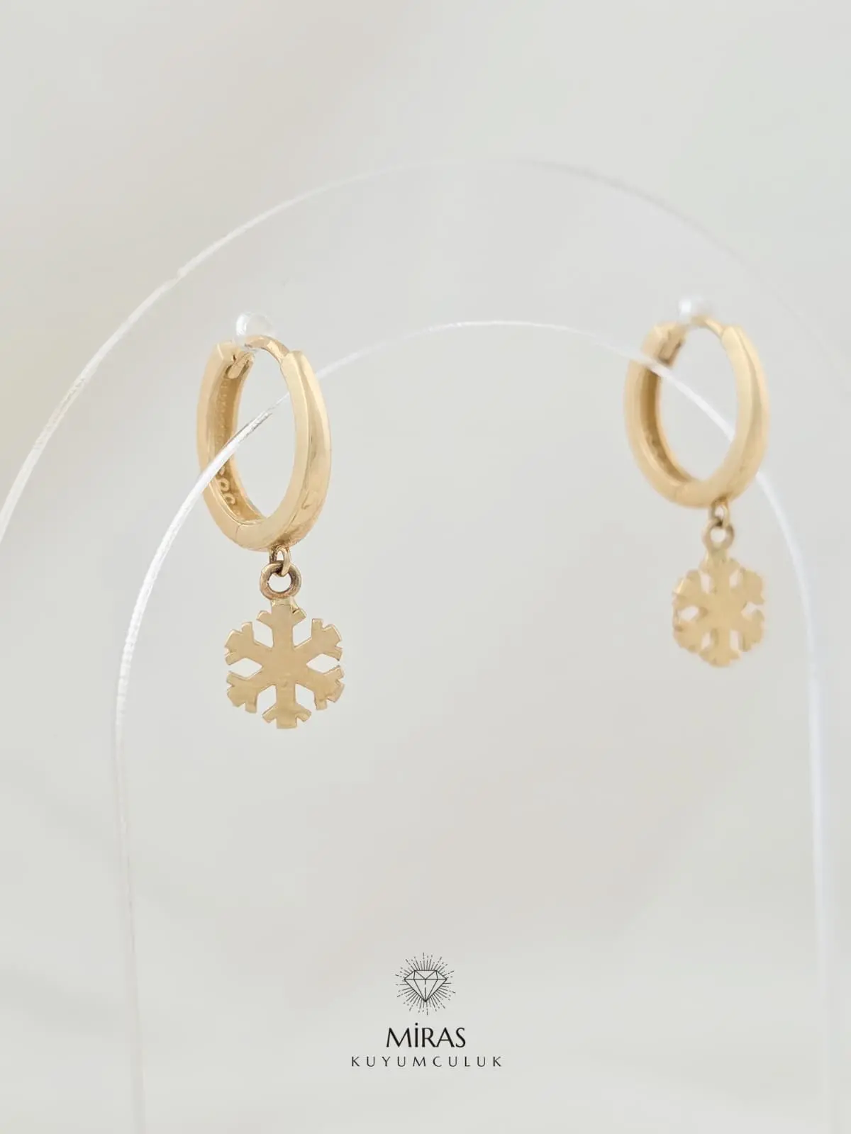 14 Ayar Altın - Taşsız Kar Tanesi Küpe - K14KP330