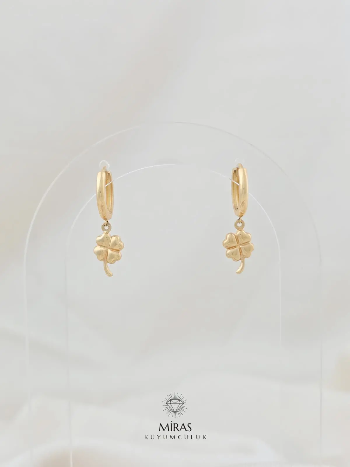 14 Ayar Altın - Taşsız Sallantılı Yonca Küpe - 14KP581