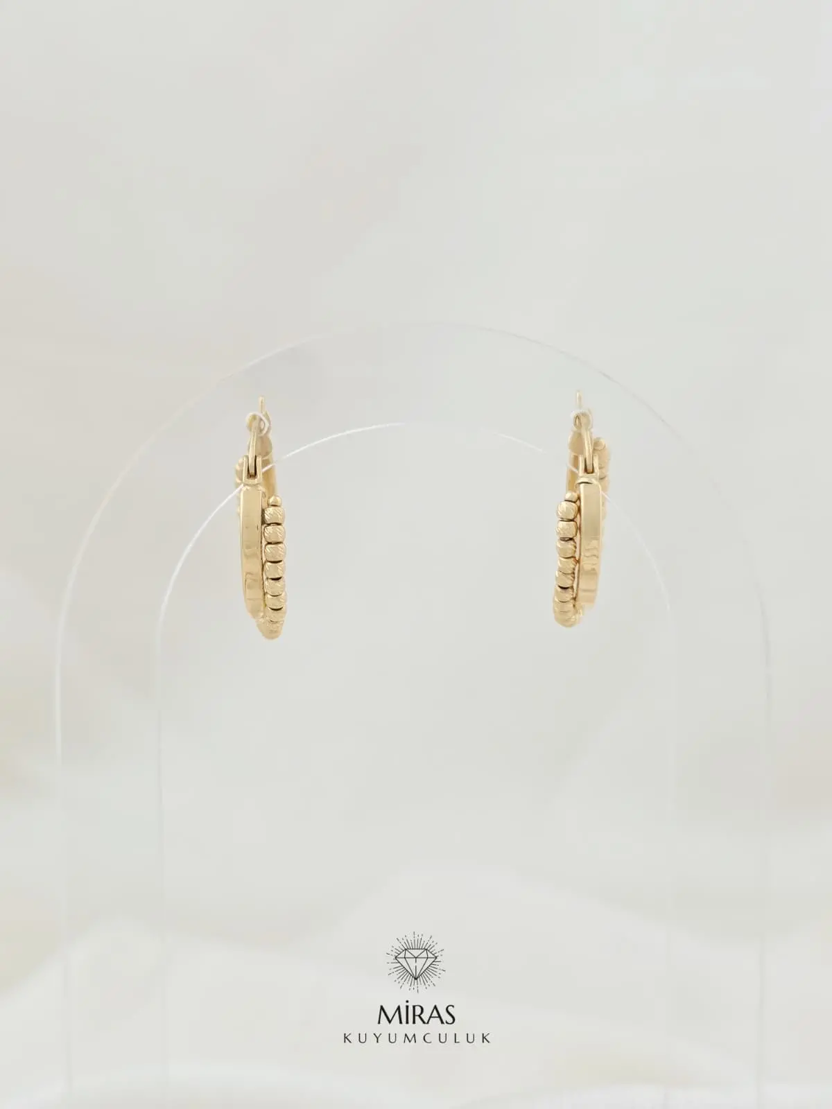 14 Ayar Altın - Taşsız Dorika Detaylı Küpe - 14KP184