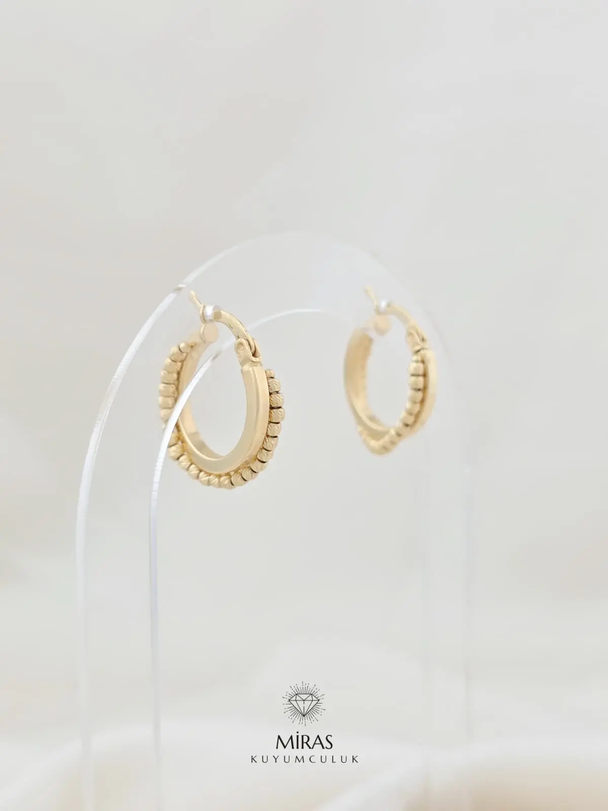 14 Ayar Altın - Taşsız Dorika Detaylı Küpe - 14KP184