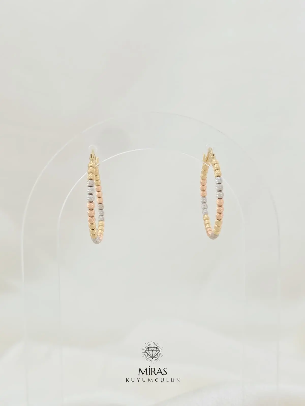 14 Ayar Altın - Üç Renkli Dorika Halka Küpe - K14KP14