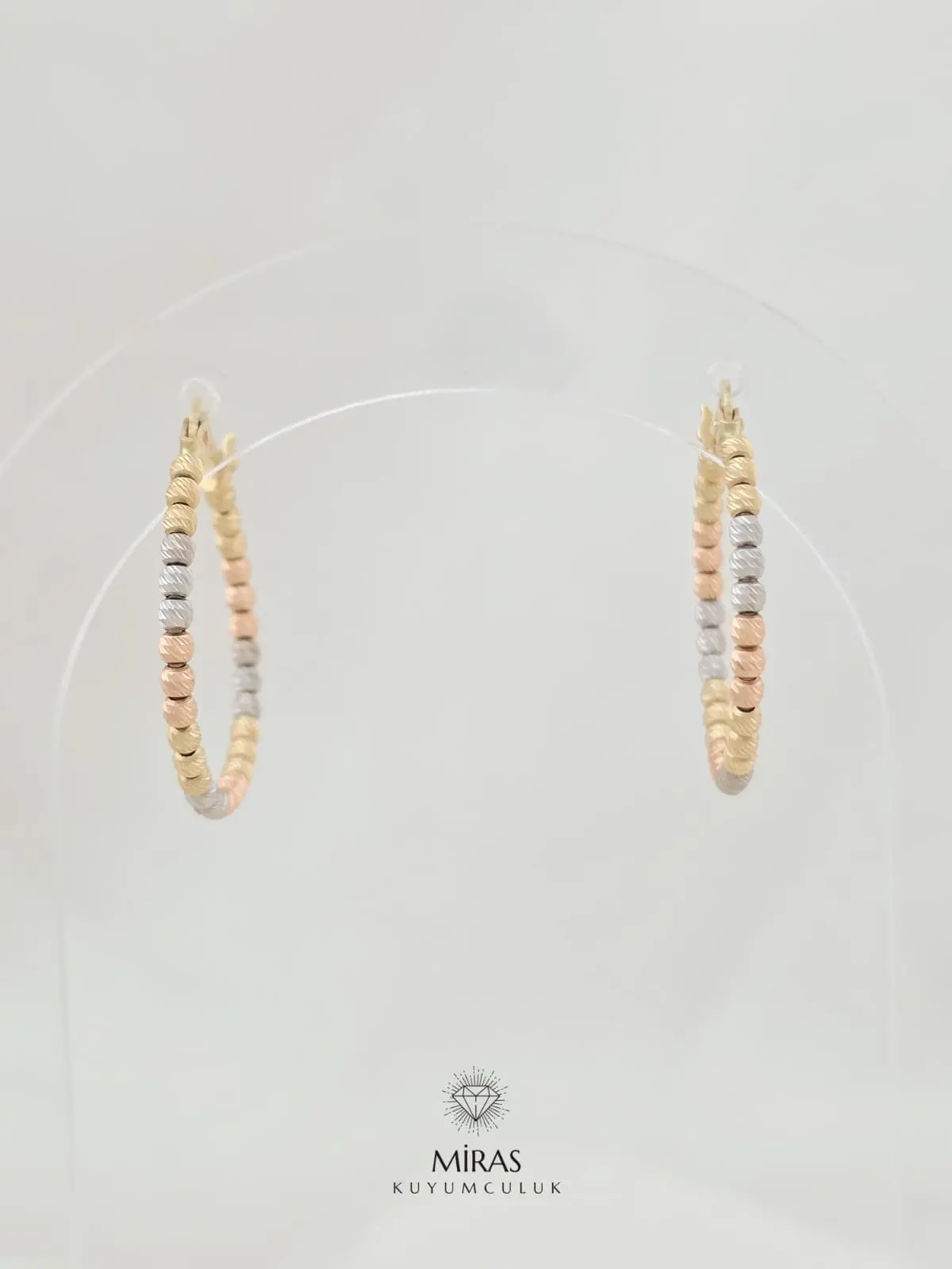 14 Ayar Altın - Üç Renkli Dorika Halka Küpe - K14KP14