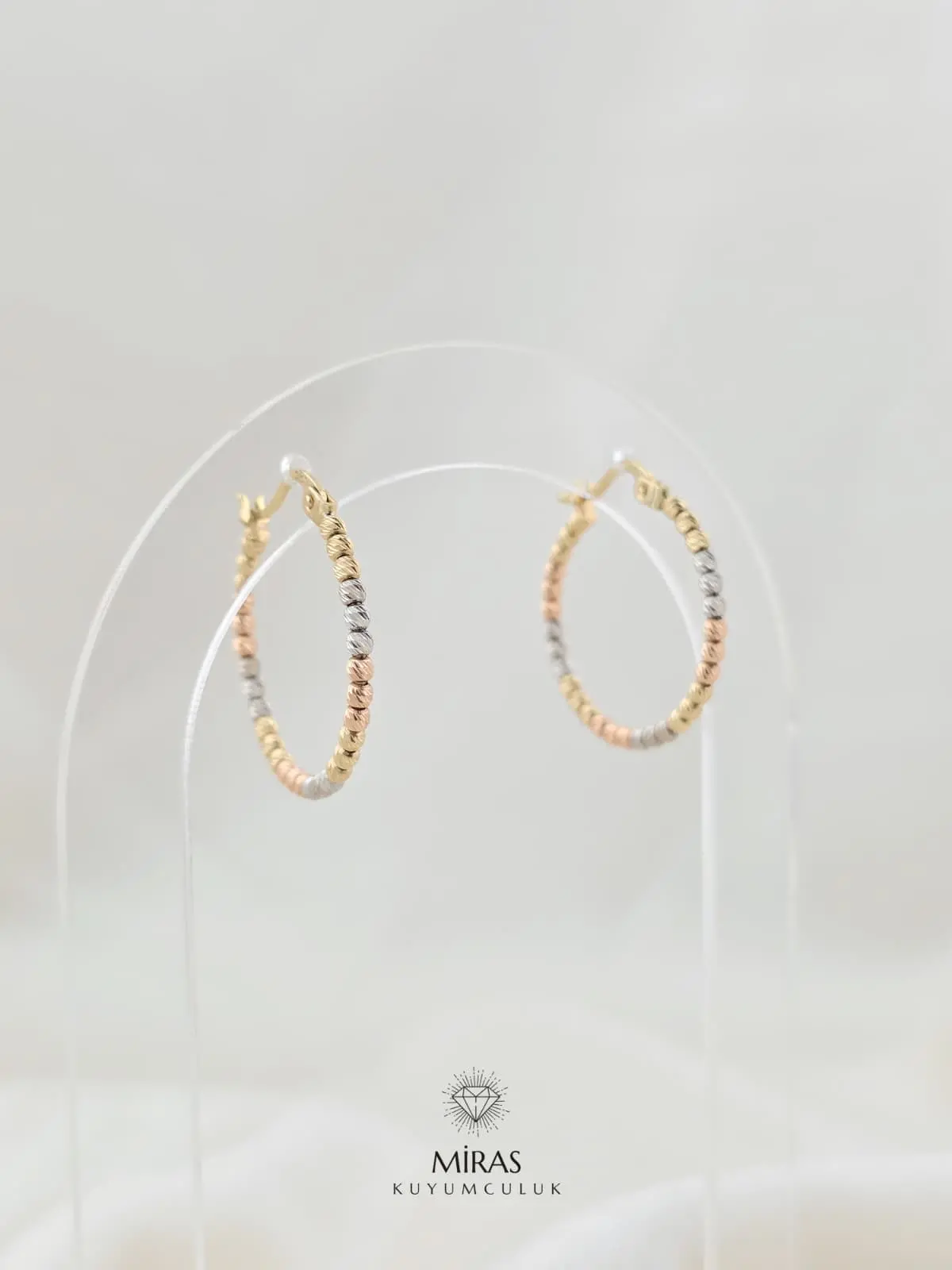 14 Ayar Altın - Üç Renkli Dorika Halka Küpe - K14KP14