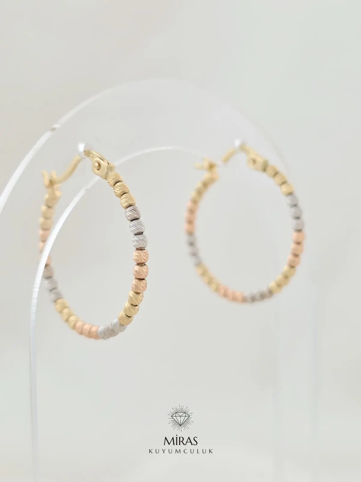 14 Ayar Altın - Üç Renkli Dorika Halka Küpe - K14KP14