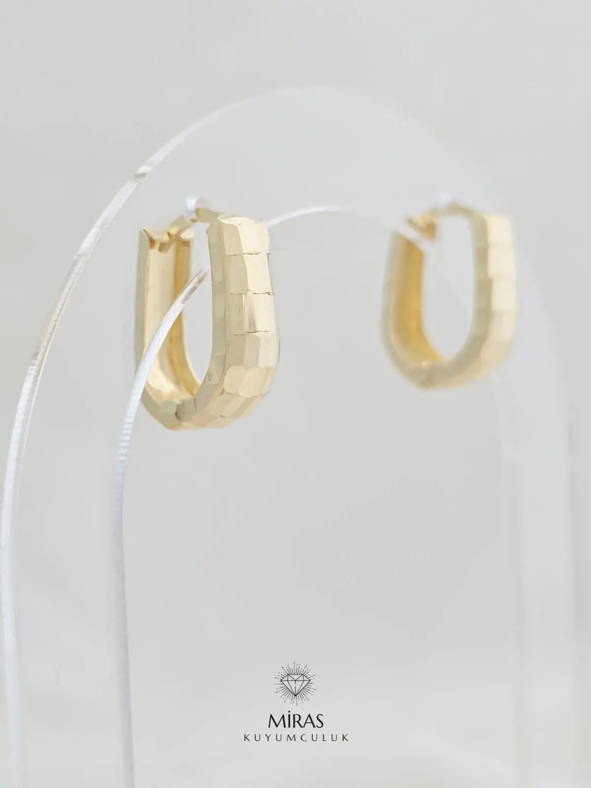 14 Ayar Altın - Taşsız Lazer Kesim Küpe - 14KP801