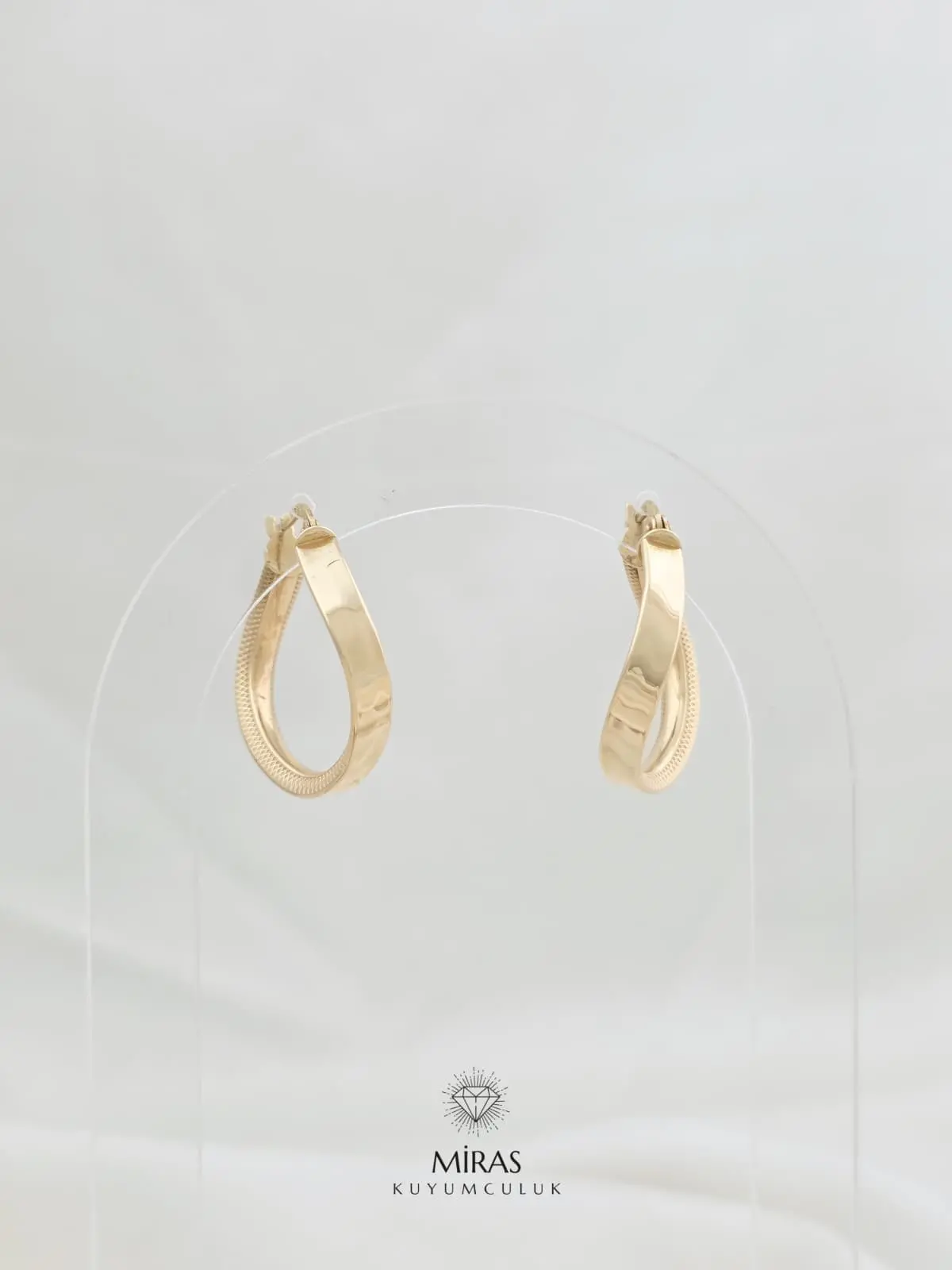 14 Ayar Altın - Taşsız Geometrik Halka Küpe - 14KP509