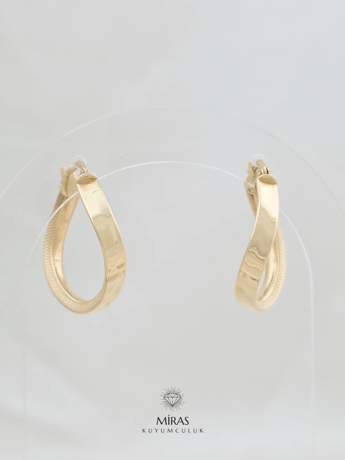 14 Ayar Altın - Taşsız Geometrik Halka Küpe - 14KP509