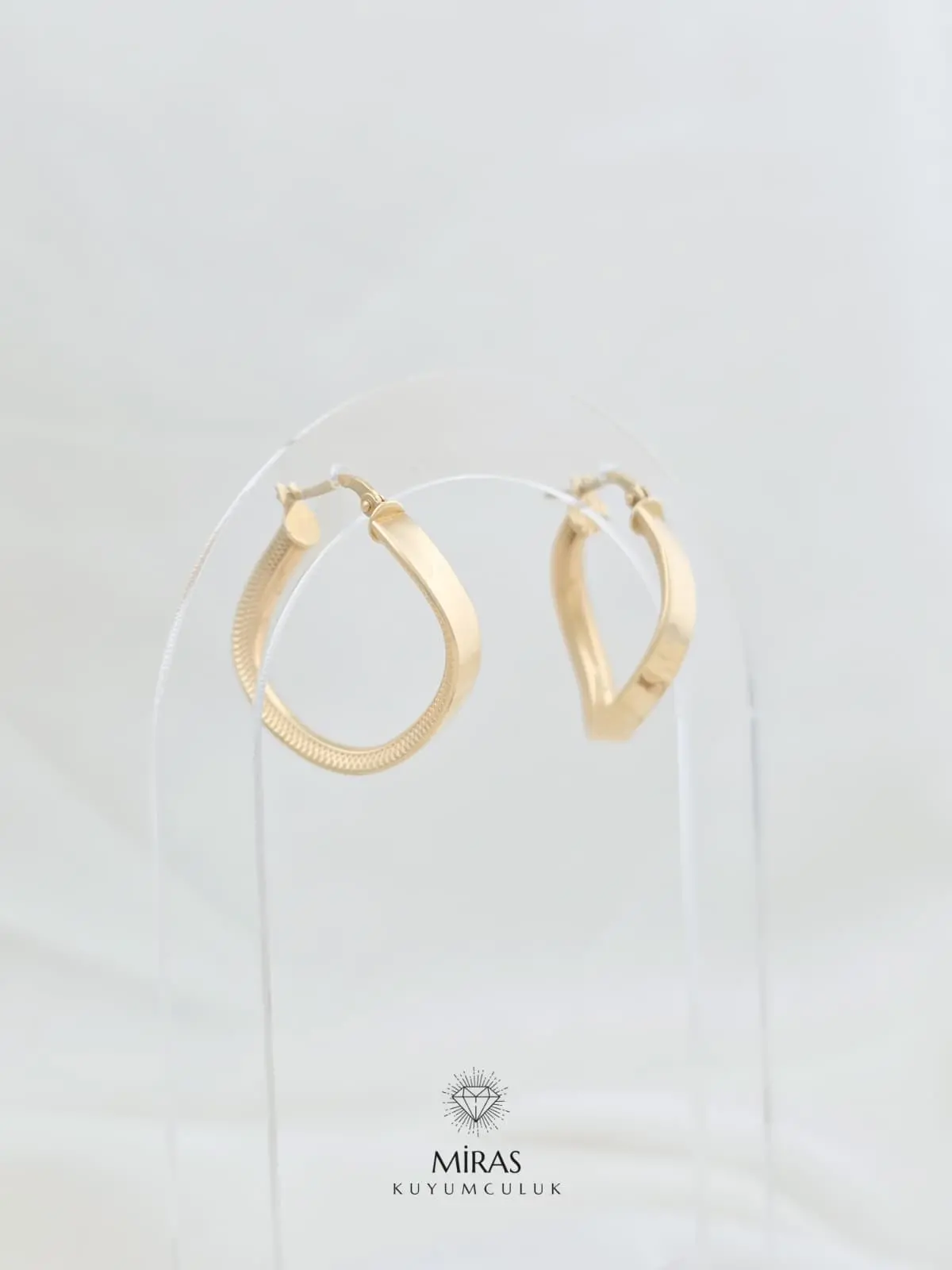 14 Ayar Altın - Taşsız Geometrik Halka Küpe - 14KP509