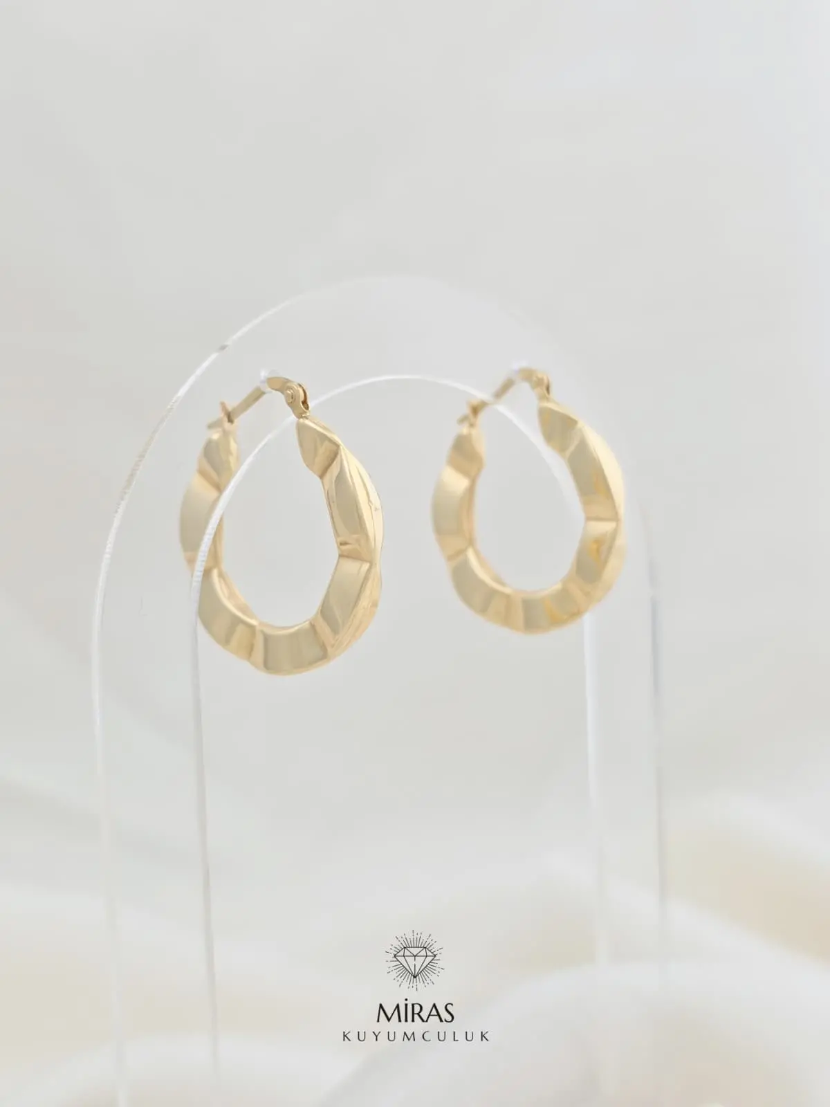 14 Ayar Altın - Büyük Fantezi Halka Küpe - 14KP228