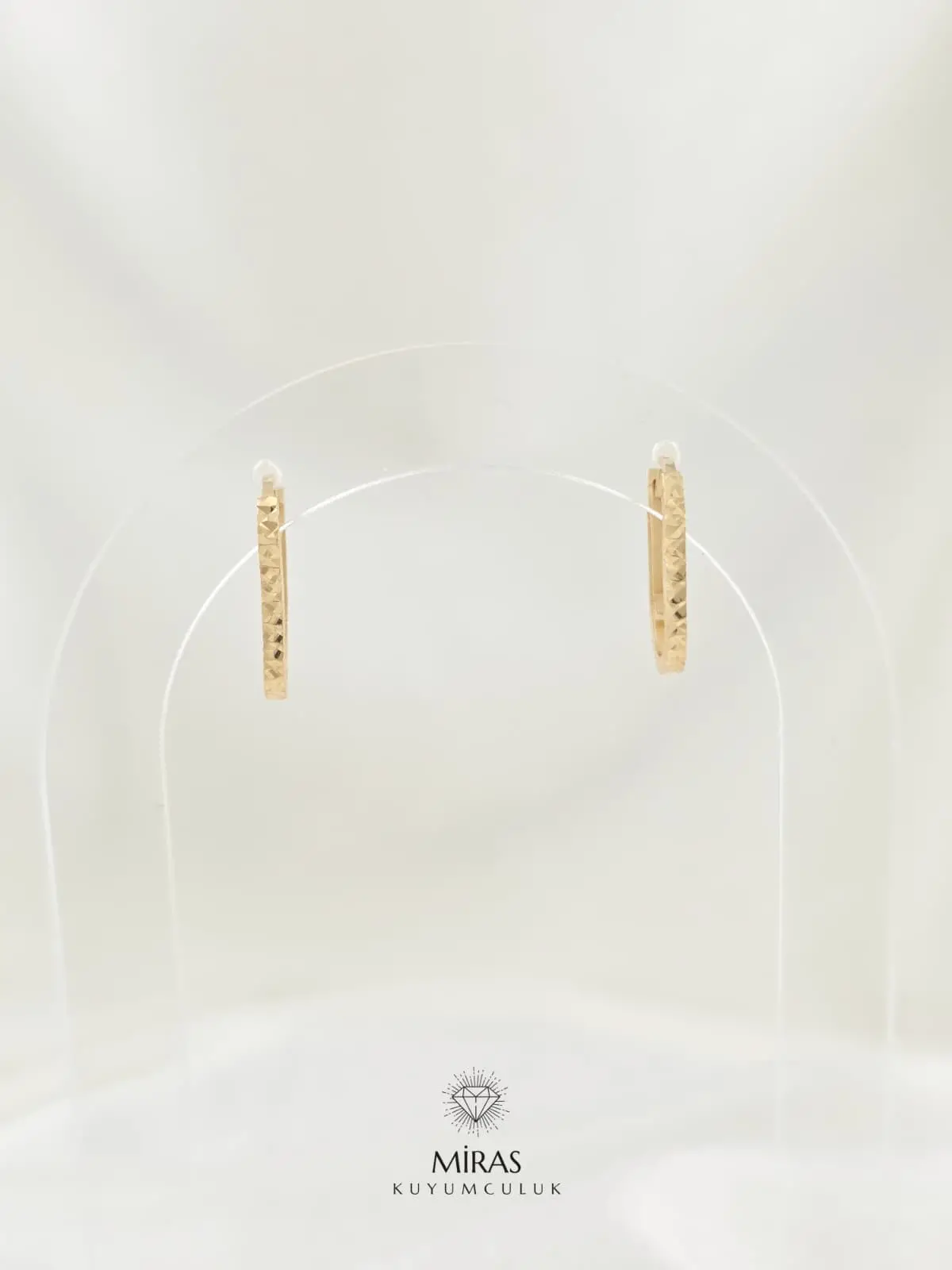 14 Ayar Altın - Lazer Kesim Dikdörtgen Küpe - 14KP981