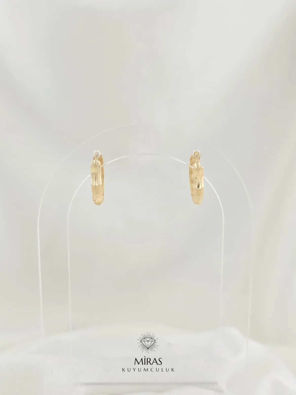 14 Ayar Altın - Lazer Kesim Kemik Halka Küpe - 14KP948