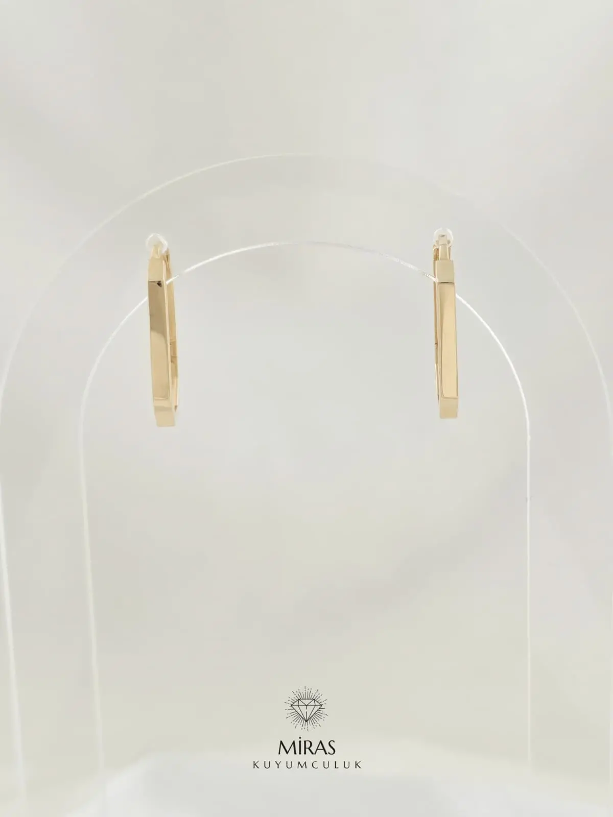 14 Ayar Altın - Taşsız Dikdörtgen Küpe - 14KP980