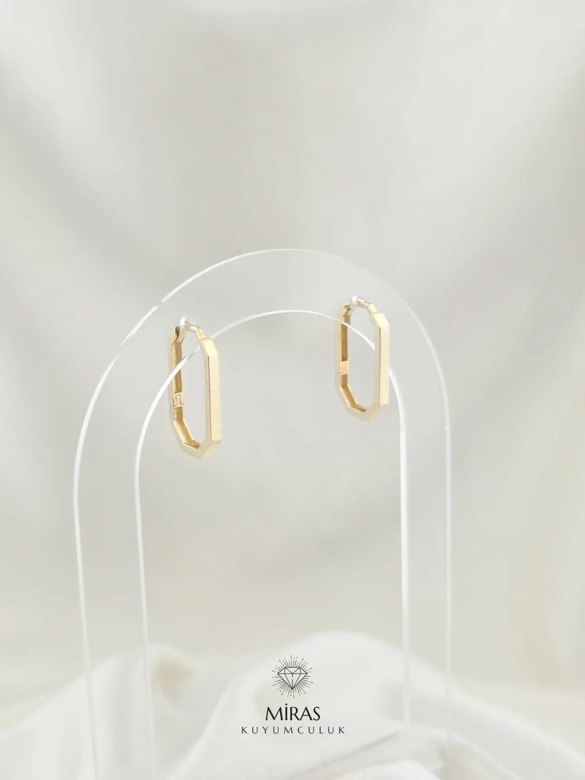 14 Ayar Altın - Taşsız Dikdörtgen Küpe - 14KP980