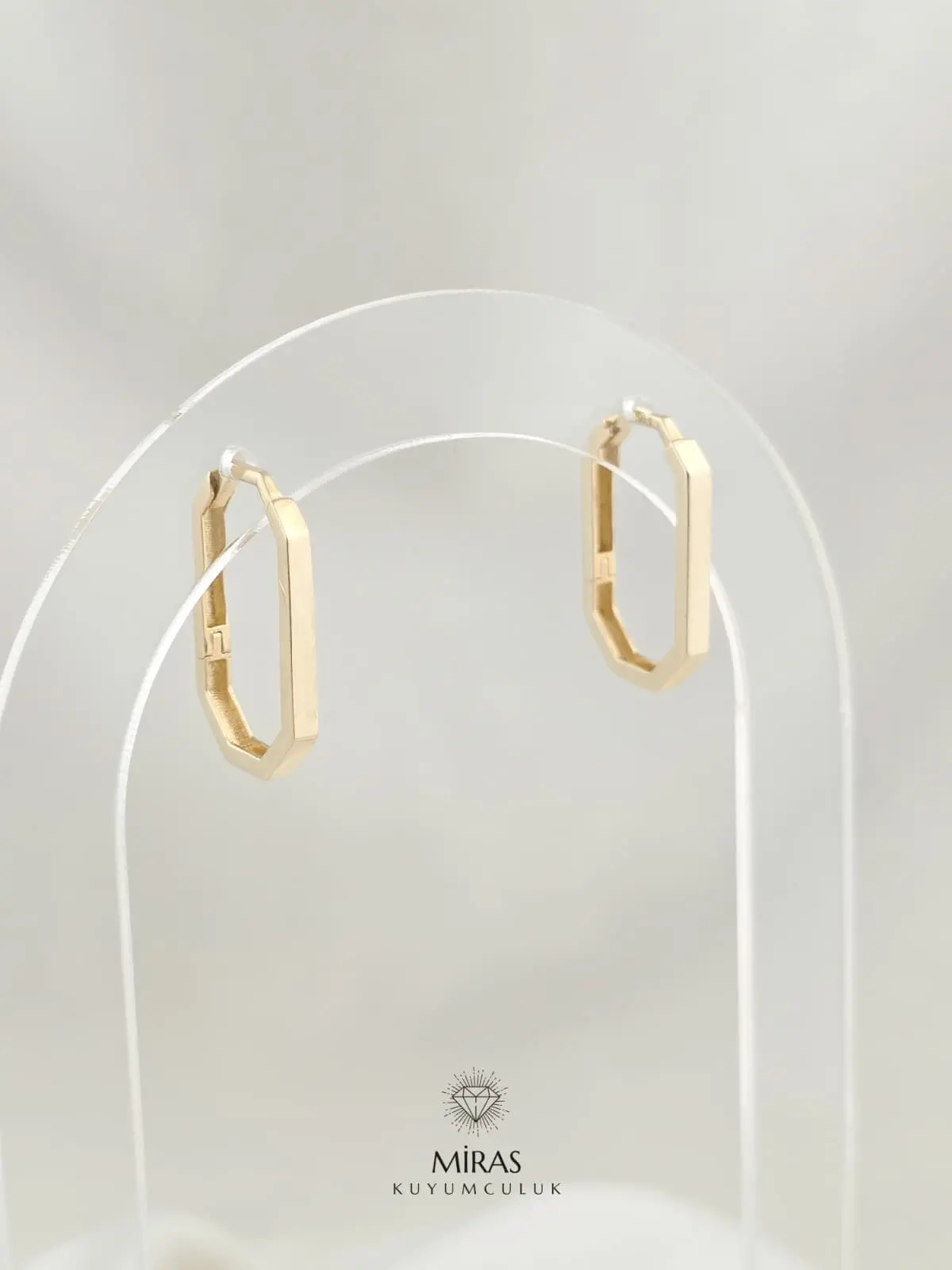 14 Ayar Altın - Taşsız Dikdörtgen Küpe - 14KP980