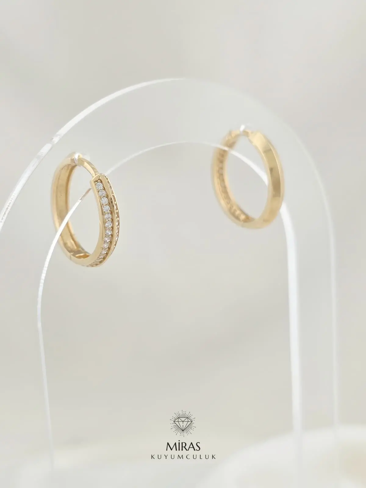 14 Ayar Altın - Çift Taraflı Halka Küpe - 14KP729