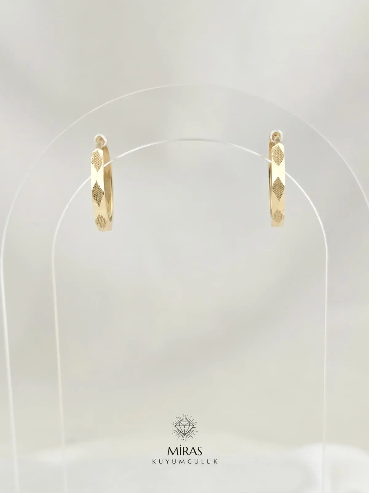 14 Ayar Altın - Taşsız Lazer Kesim Halka Küpe -14KP945