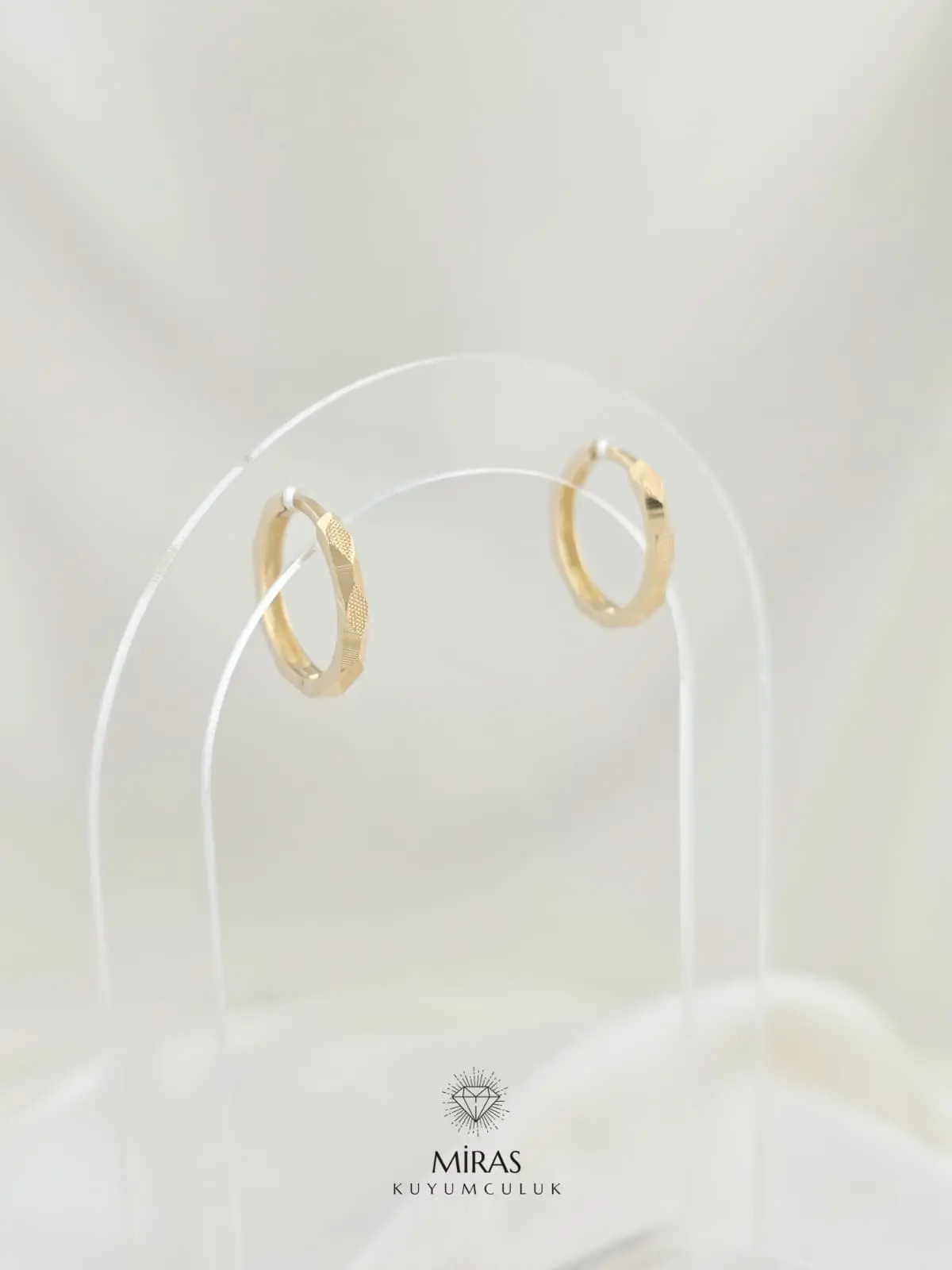 14 Ayar Altın - Taşsız Lazer Kesim Halka Küpe -14KP945