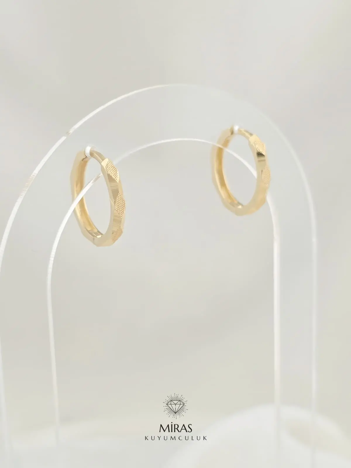 14 Ayar Altın - Taşsız Lazer Kesim Halka Küpe -14KP945