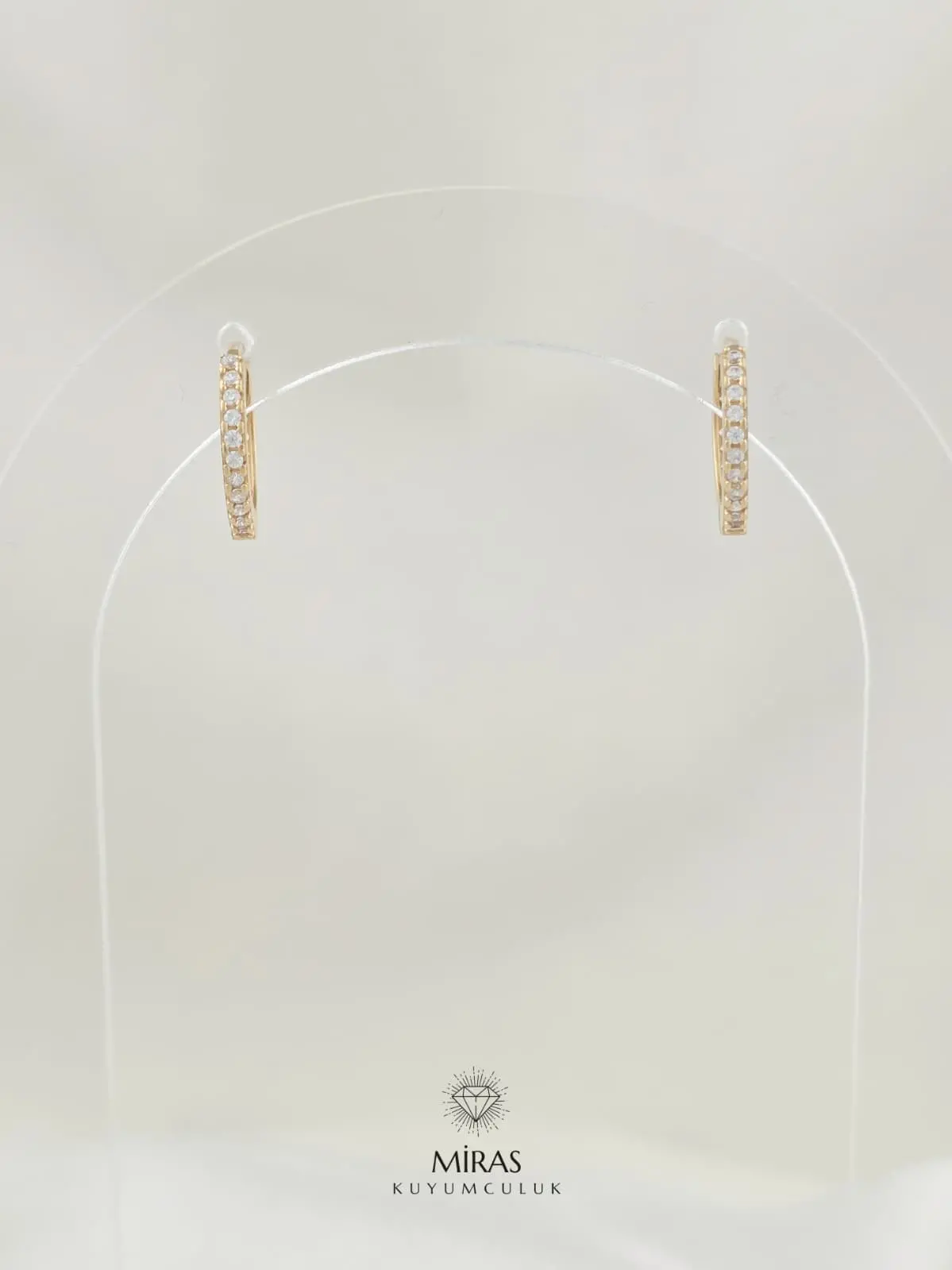 14 Ayar Altın - Taşlı Halka Küpe - 14KP916