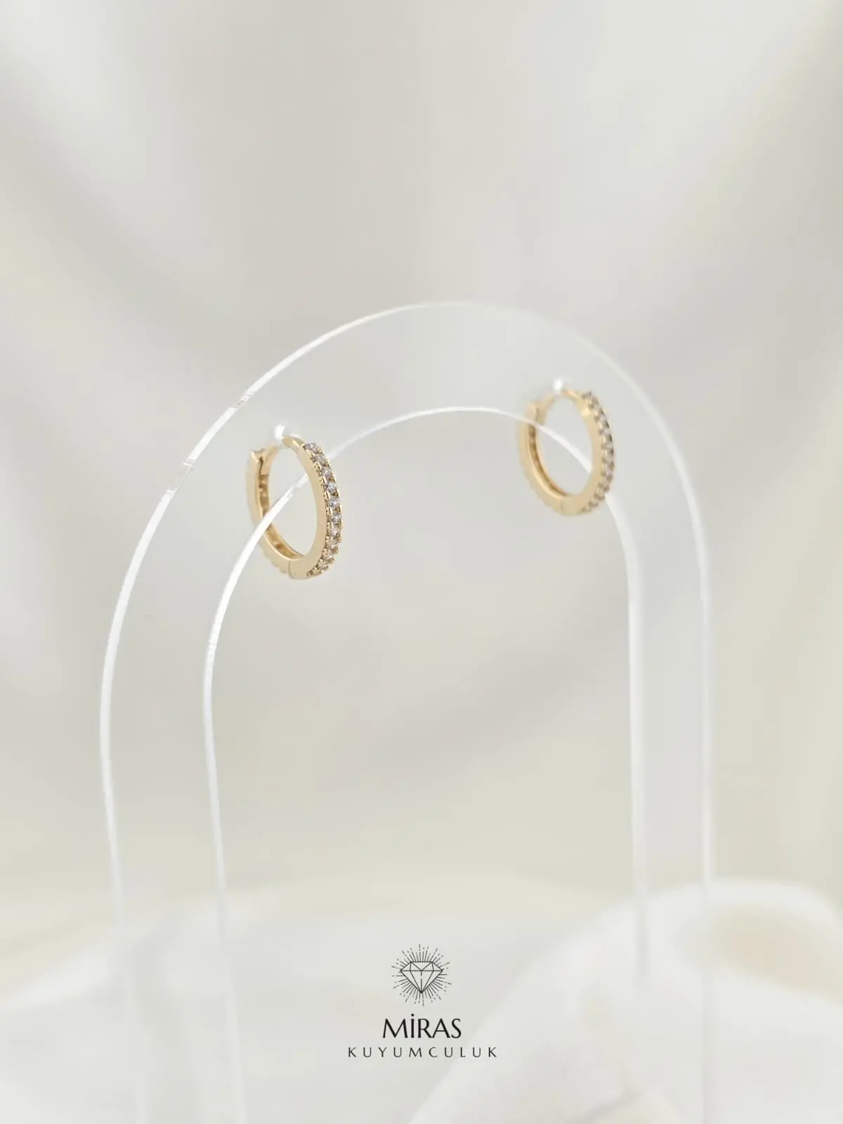 14 Ayar Altın - Taşlı Halka Küpe - 14KP916