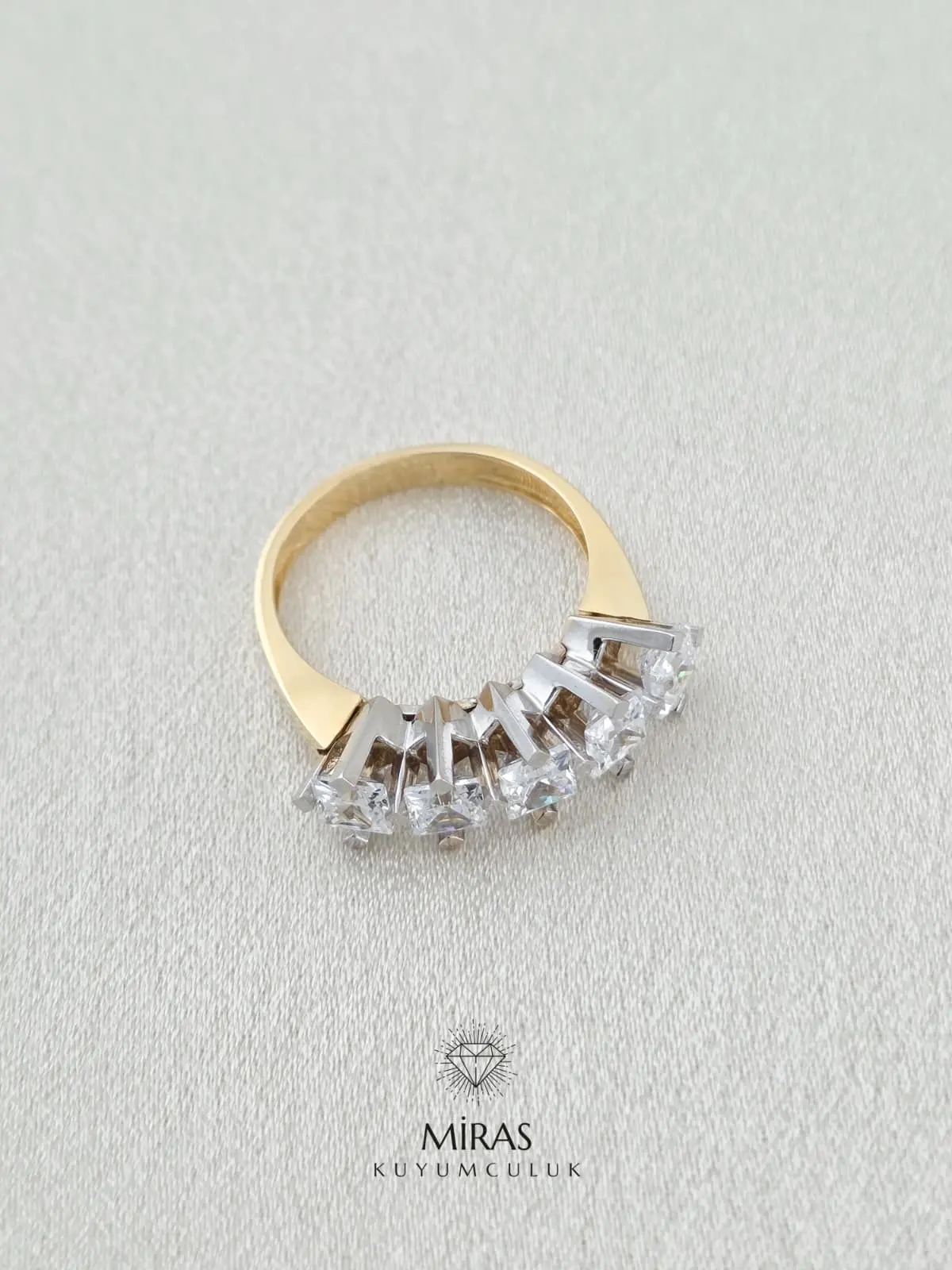 14 Ayar Altın - Çift Renkli Kare Beştaş Yüzük - K14YZK94