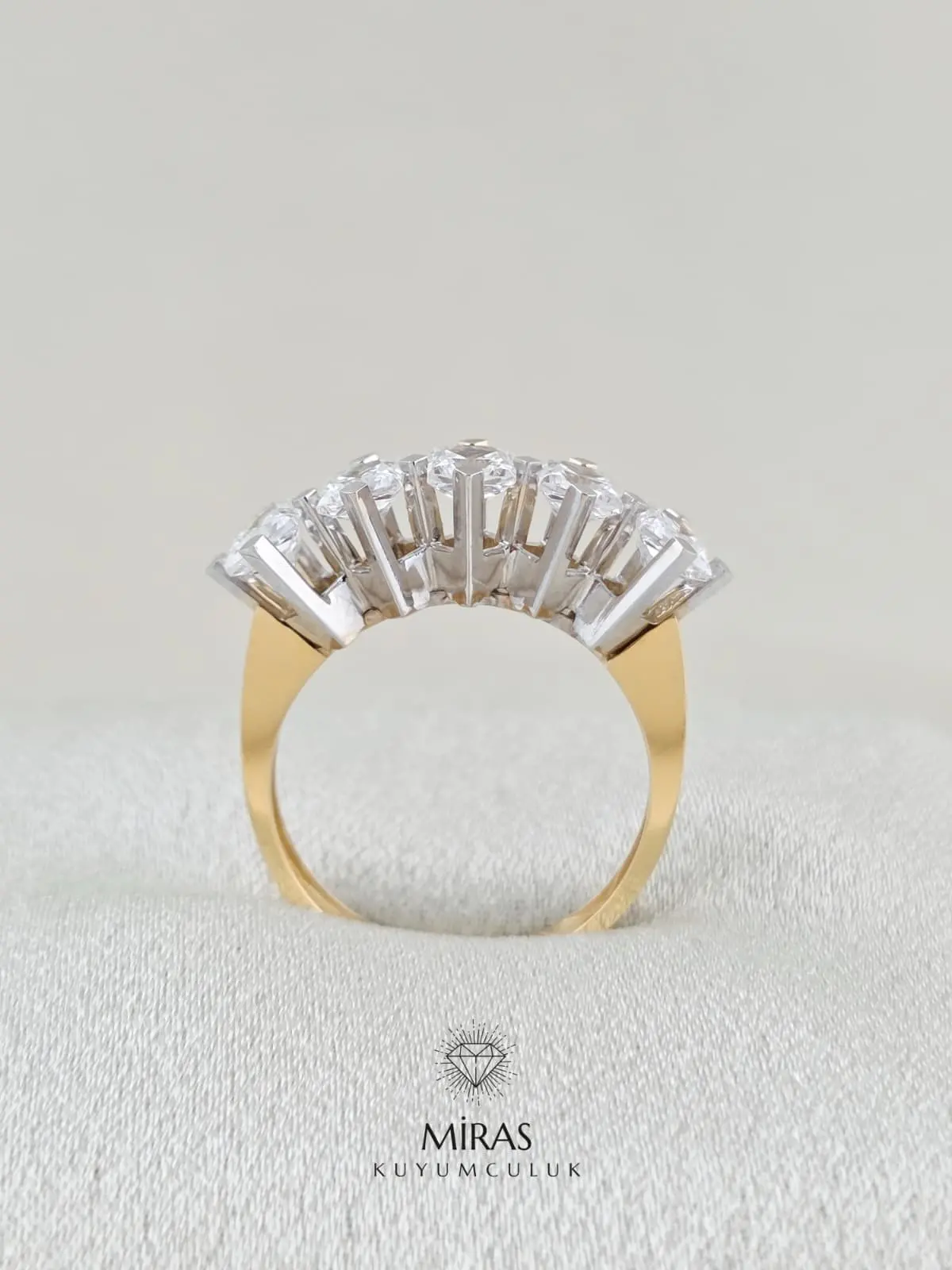 14 Ayar Altın - Çift Renkli Kare Beştaş Yüzük - K14YZK94