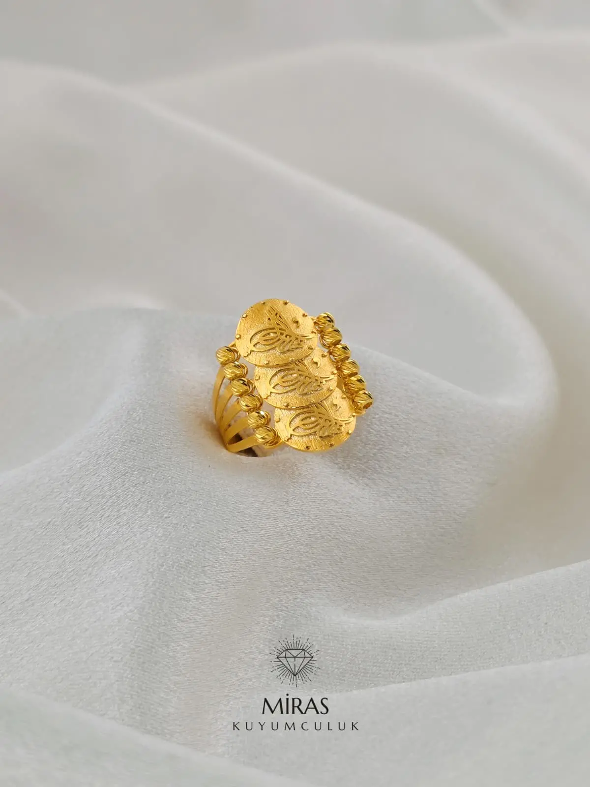 14 Ayar Altın - Dorika Üç Sıra Tuğralı Yüzük - K14YZK360