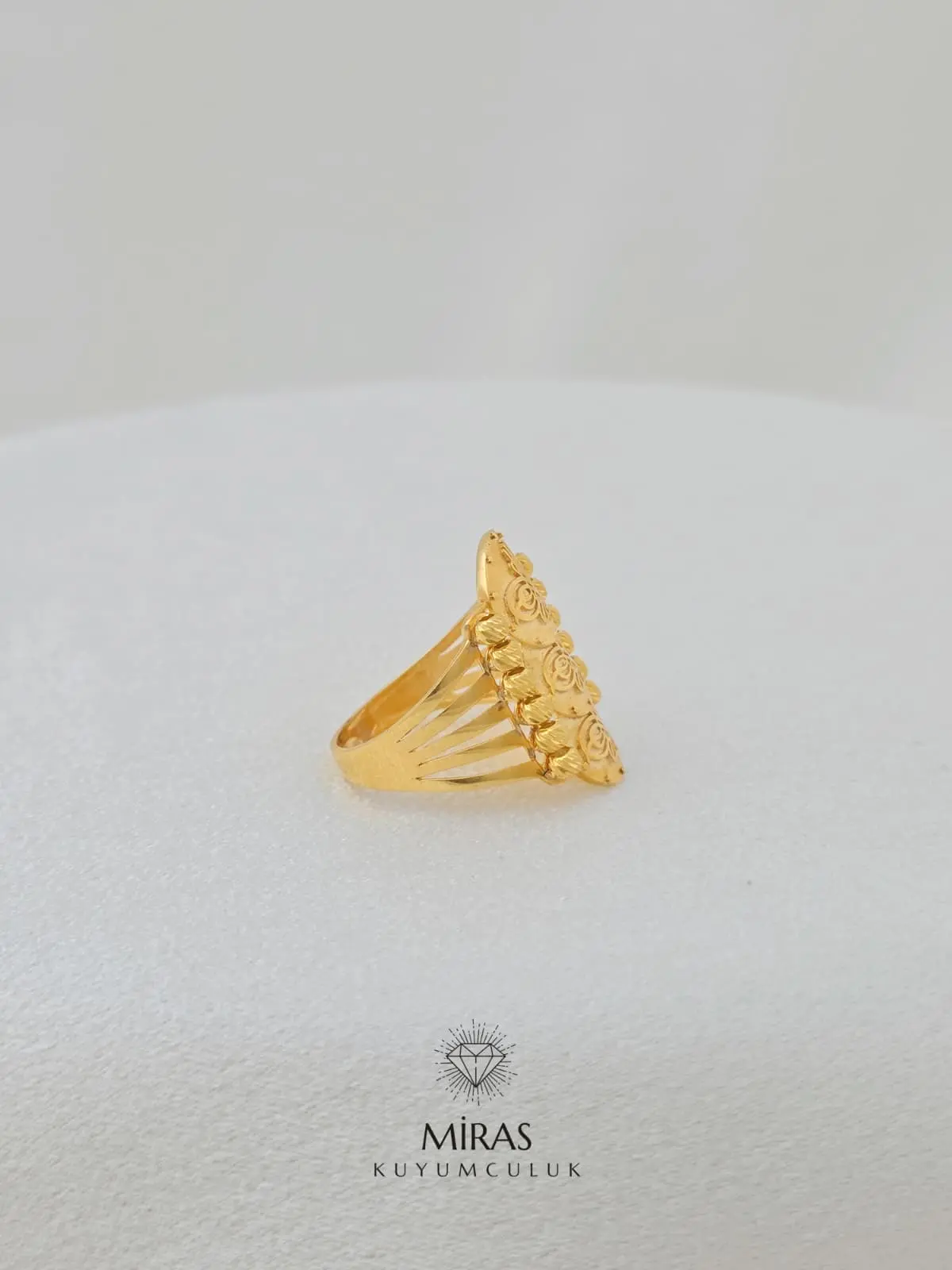 14 Ayar Altın - Dorika Üç Sıra Tuğralı Yüzük - K14YZK360