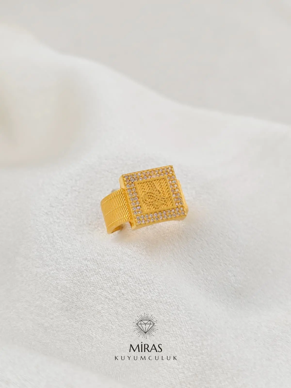 14 Ayar Altın - Taşlı Hasır Tuğra Yüzük - 14YZK772