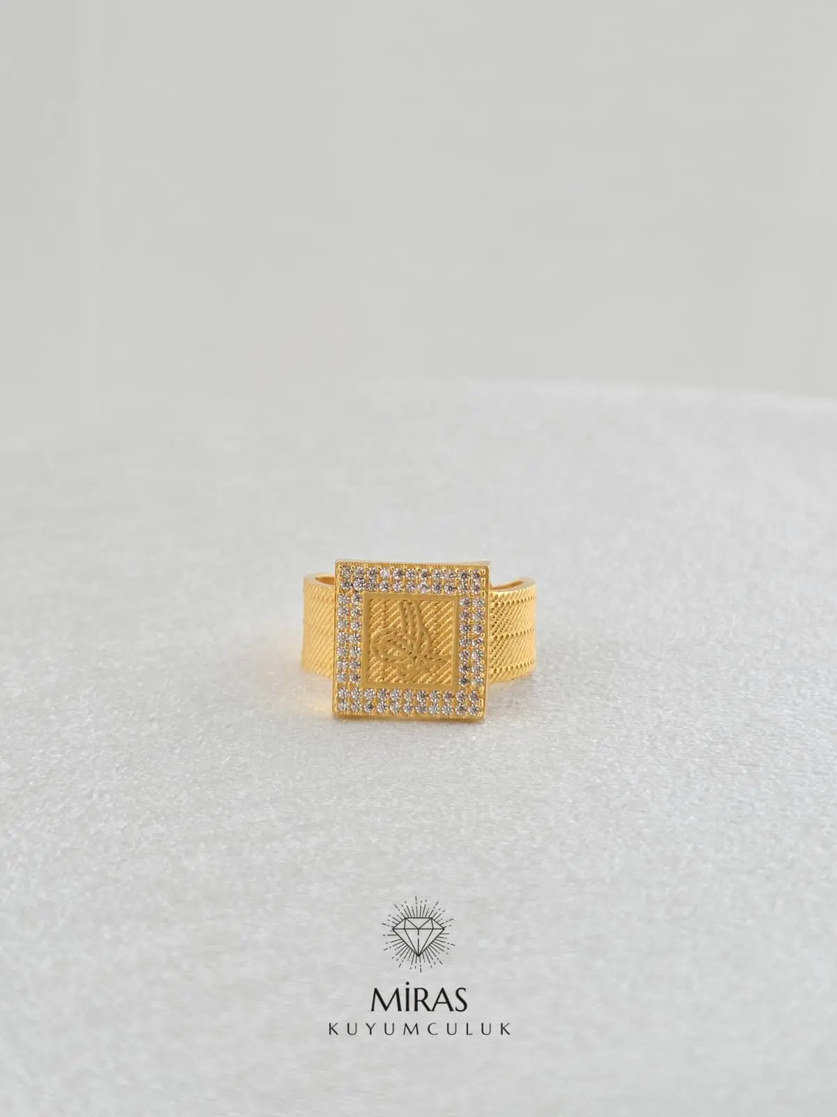 14 Ayar Altın - Taşlı Hasır Tuğra Yüzük - 14YZK772