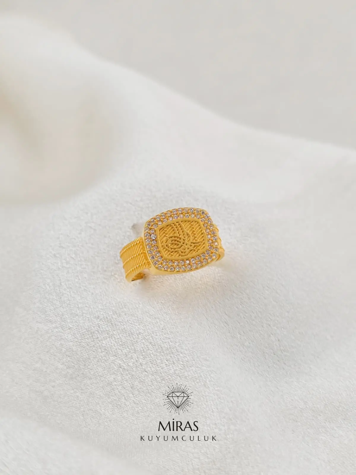 14 Ayar Altın - Taşlı Hasır Tuğra Yüzük - 14YZK774