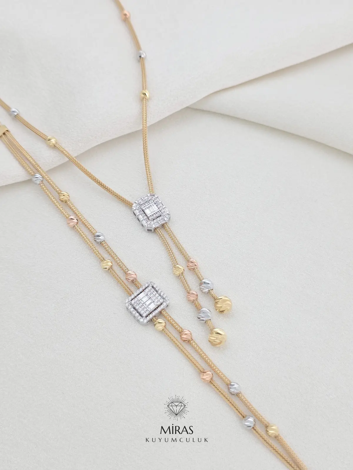 14 Ayar Altın - Dorikalı Baget Kolye & Bileklik Set