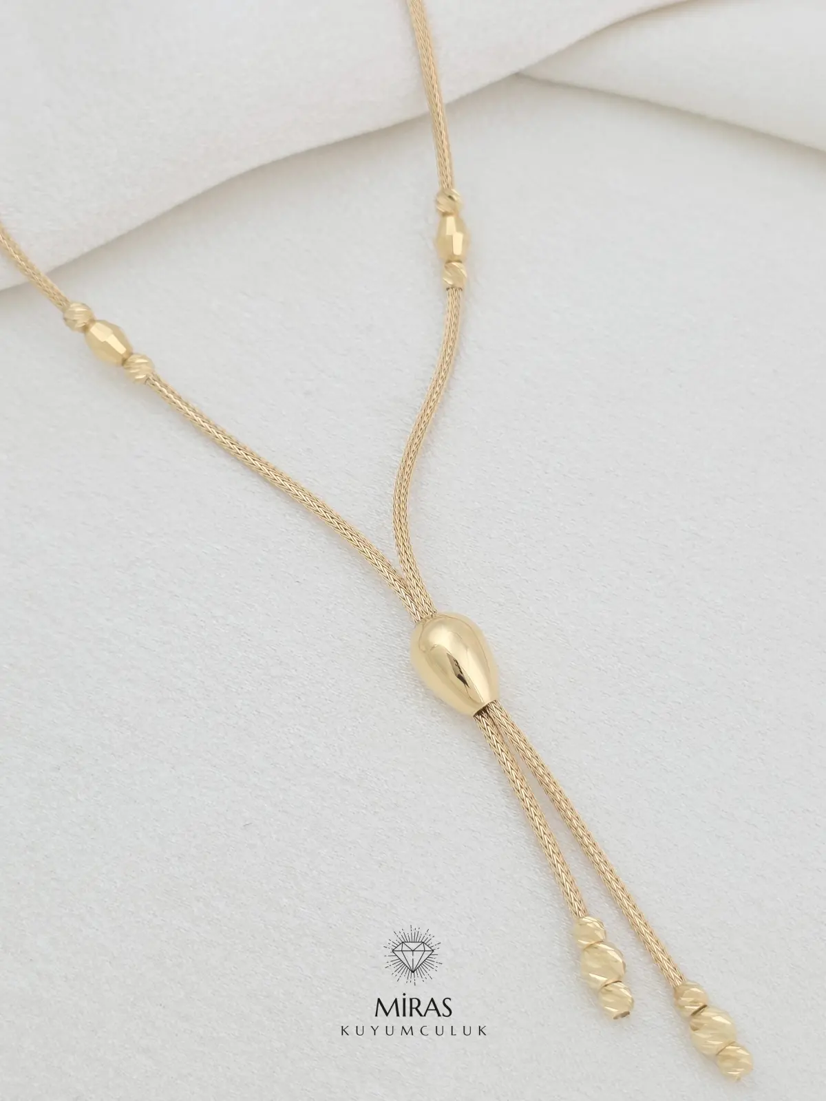 14 Ayar Altın - İtalyan Zincir Dorika Detaylı Damla Kolye & Bileklik Set