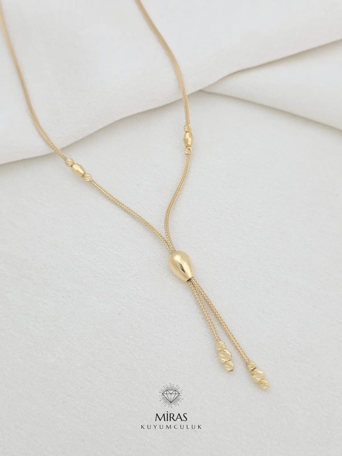 14 Ayar Altın - İtalyan Zincir Dorika Detaylı Damla Kolye - K14KLY21