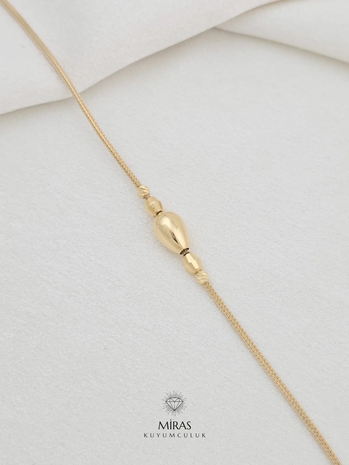 14 Ayar Altın - İtalyan Zincir Dorika Detaylı Damla Bileklik - K14BLK53