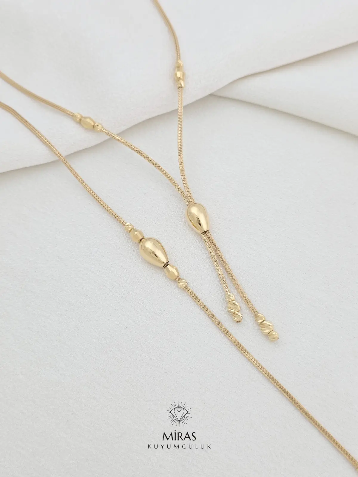 14 Ayar Altın - İtalyan Zincir Dorika Detaylı Damla Bileklik - K14BLK53