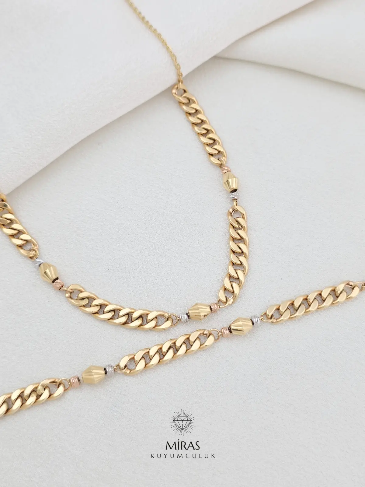 14 Ayar Altın - Dorika Detaylı Gurmet Kolye & Bileklik Set